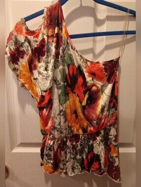 Mandee Multicolor Floral One-Shoulder Ruffle Top
